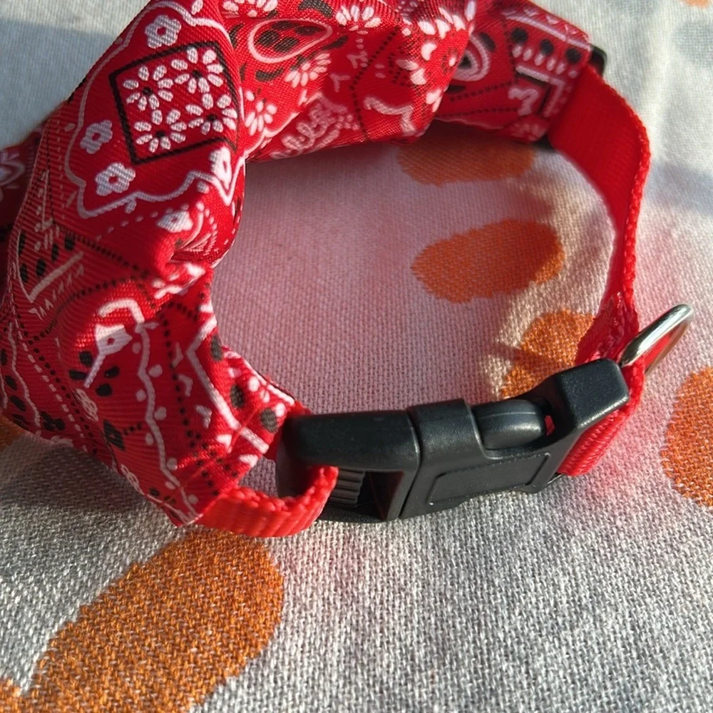 Red Bandana Red Dog Collar Adjustable Custom Made for Dog Leashes
